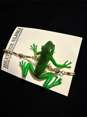 Rubber frog bracelet - handmade from salvaged trinkets